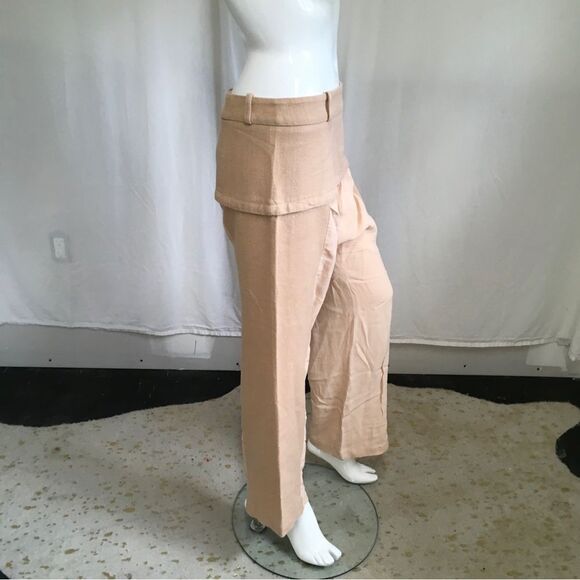 Cris Barros Womens Linen Blend High Rise Mixed Media Trouser Pants Peach Size 6 - Picture 5 of 11